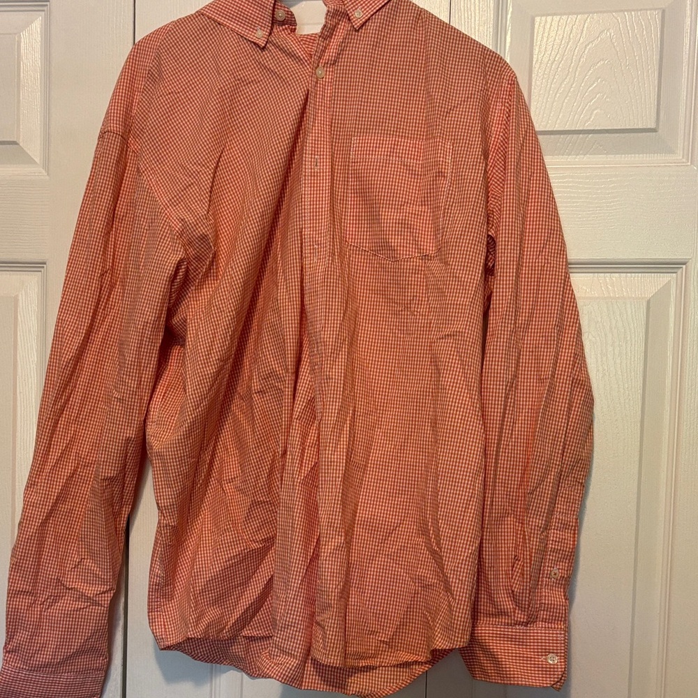 Old Navy Orange and White Gingham Button-Down Shirt